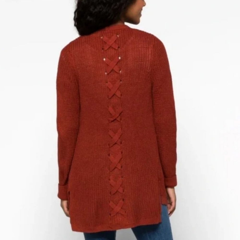 Pinque Stitch Fix Jamelya Rust Open Cardigan Back Detail Sweater Women's Small - Picture 8 of 11